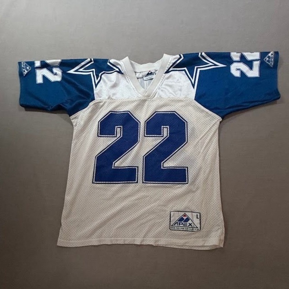 Vintage Apex One Dallas Cowboys Football Jersey 22 White Blue Kids's‎ Size L